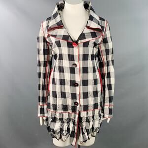 UBU Size XL Grey Black Red Polyester Blend Gingham Reversible Wide Collar Coat